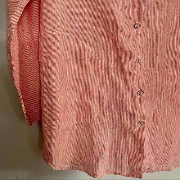 Chico's Linen Longline Button Down Striped Tunic Top Lagenlook Beachy - Picture 6 of 15